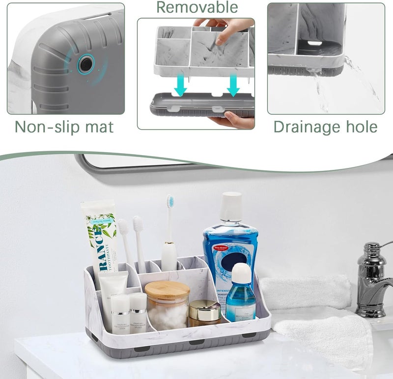 GFWARE Marble Bathroom Countertop Organizer - Detachable 7 Slots Kids Electric Toothbrush and Toothpaste Holde Drainage for Bathroom Accessories Organization Counter Vanity Storage, Grey - Image 4